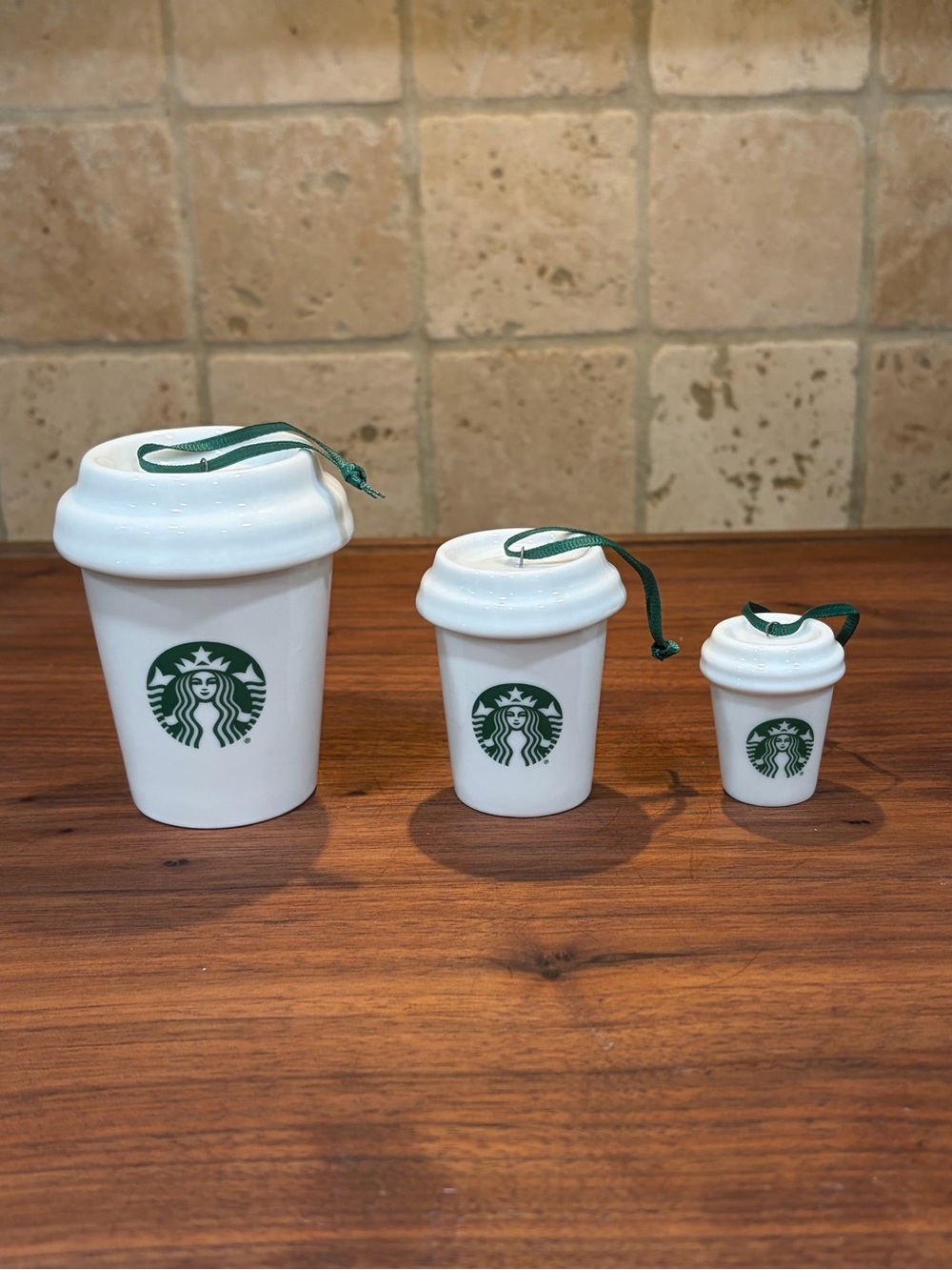 Starbucks White Ceramic Cup Ornament Set with Green Logo (3-Piece)